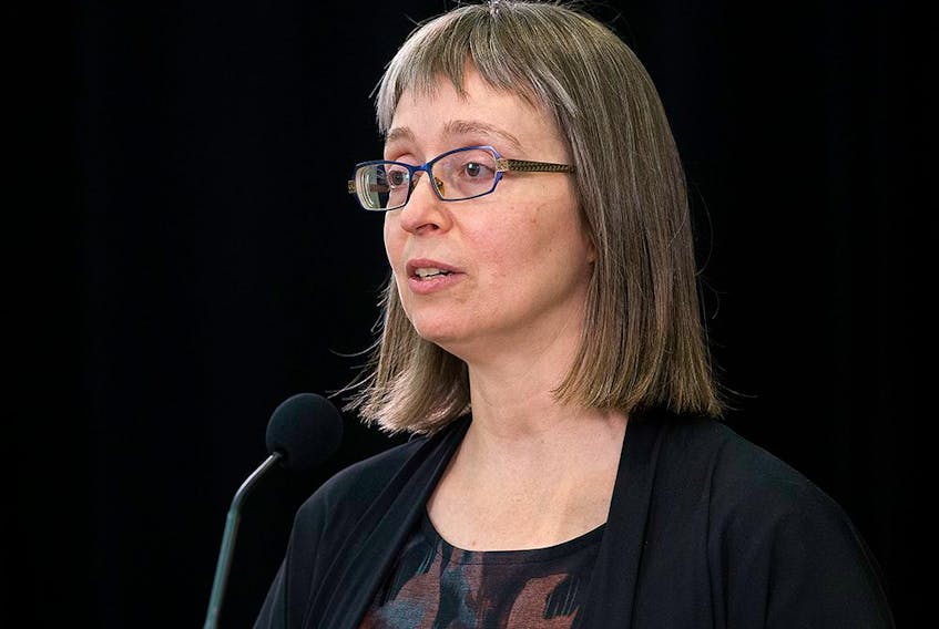  Alberta’s chief medical officer of health Dr. Deena Hinshaw provides an update on the province’s response to COVID-19 and the new Omicron variant, during a press conference in Edmonton on Nov. 29, 2021.