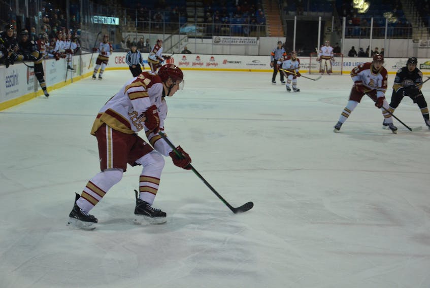 Acadie-Bathurst Titan rookie forward Cameron MacLean of New Haven, P.E.I., in action against the Charlottetown Islanders at Eastlink Centre earlier this season. MacLean scored his fifth goal of the season for the Titan in a 7-1 win over the Victoriaville Tigres on Feb. 17.