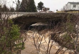 Route 461 in the area of Shallop Cove/St. George’s at Cutlers Hill was closed on Friday after heavy rains caused damage to the road.