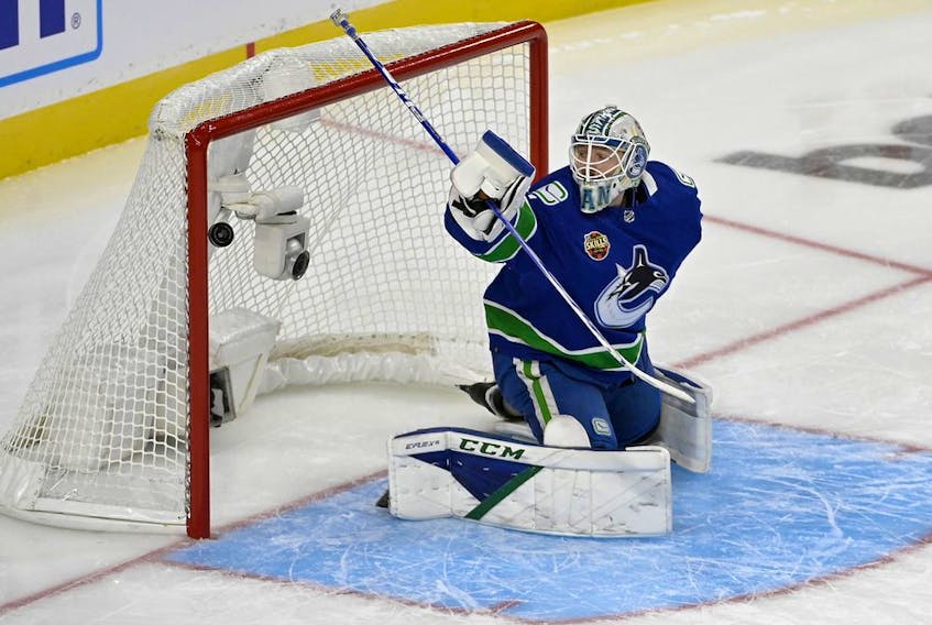 Last weekend, goalie Thatcher Demko stood on his head and stole a win for his teammates against Toronto. Thursday in San Jose, Demko wasn't at his best but his teammates outscored his — and the defence corps' — struggles.