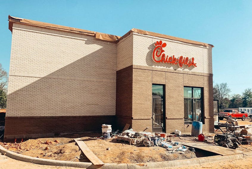 This photo posted on Chick-fil-A Marshall's Facebook page in December 2021 shows the eatery being built in Marshall, Texas. 