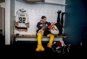 Chris Abbott in the dressing room. Photo courtesy of the Newfoundland Growlers