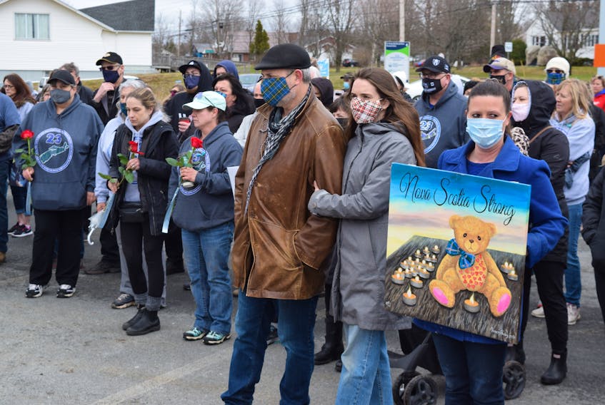 On the first anniversary of the Nova Scotia mass shooting on April 19, 2021, people gathered outside the Truro RCMP detachment. The author of an upcoming book on the tragedy, Paul Palango, says the upcoming Mass Casualty Commission may not uncover the answers people are looking for as to why it happened and why the perpetrator wasn’t stopped sooner by law enforcement.