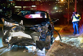 One man was sent to hospital after he was struck by a driver in an allegedly stolen car Monday night. Keith Gosse/The Telegram