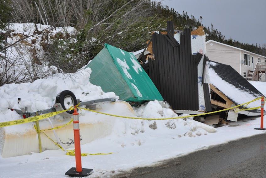 Everything that was in and around Larry and Katie Warren’s garage was destroyed when a landslide forced the garage down into the road in Irishtown-Summerside on Feb. 17.