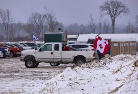 Vehicles reportedly associated with the "Freedom Convoy" gathered at a rural property on White Lake Road south of Arnprior on Tuesday, Feb. 22, 2022.