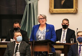 Finance Minister Darlene Compton delivers remarks to reporters during a budget lock-up on February 24. P.E.I.’s 2022-2023 budget projects a $92.9 million deficit, and also includes $27.2 mil in spending for daycare.