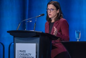 Rachel Young, senior counsel at the Mass Casualty Commission inquiry into the mass murders of April 18/19, 2020, talks about the structure of policing in Nova Scotia in Halifax on Wednesday. THE CANADIAN PRESS/Andrew Vaughan