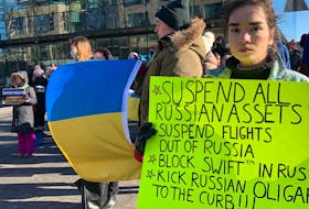 Dali Kapanadze, a student at Dalhousie University, said the international community should enact severe sanctions on Russia. She is pictured at the rally held Thursday, Feb. 24, 2022, in downtown Halifax.
