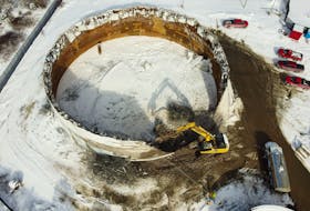 FOR NEWS STANDALONE:
A large watertank is slowly demolished to make way for a new one, on the property at Halifax Water in Cowie Hill Tuesday February 15, 2022.

TIM KROCHAK PHOTO