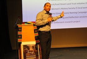Nevin Jackson speaking at the Marigold Cultural Centre on Feb. 22 about his research into Black history in Truro. 