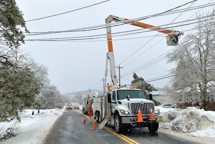 Nova Scotia Power employees work on a power line in Middle Sackville. CONTRIBUTED/Nova Scotia Power