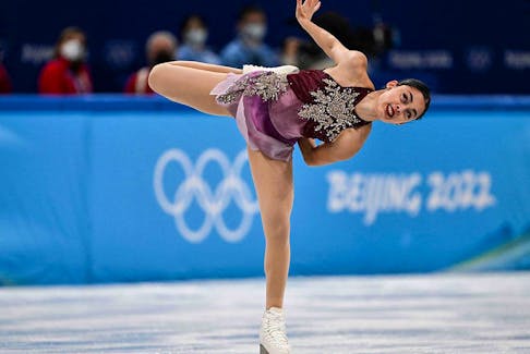 Canada's Madeline Schizas competes in the women's single skating short program of the figure skating team event during the Beijing 2022 Winter Olympic Games. 