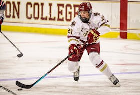 Forward Abby Newhook of St. John’s leads her team in scoring during her freshmen year with the Boston College Eagles in the NCAA’s Hockey East division. Photo courtesy of Boston College