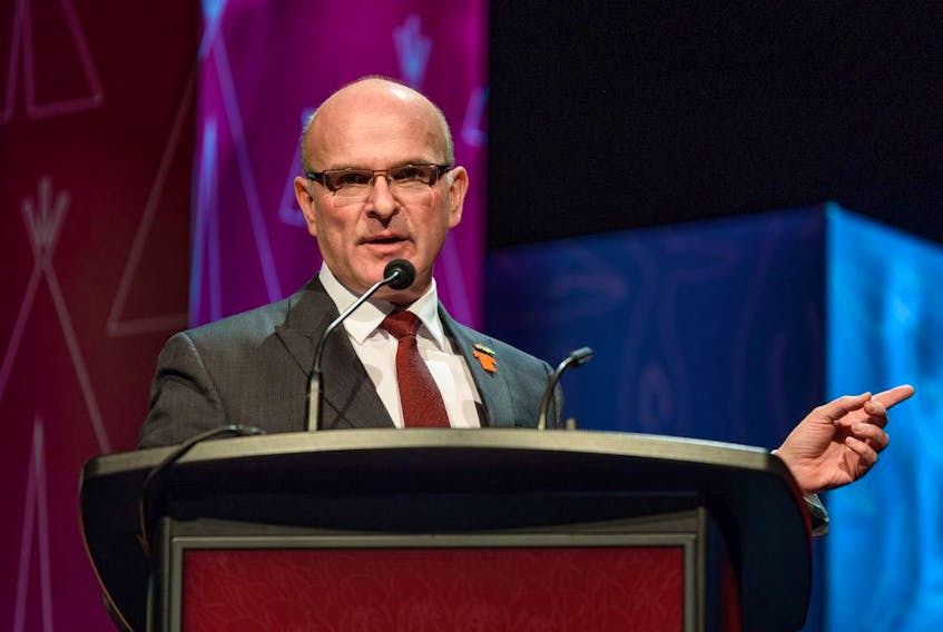  Tourism Minister Randy Boissonnault speaks during the National Indigenous Tourism Conference at Grey Eagle Event Centre on Wednesday, March 9, 2022. Photo by Azin Ghaffari/Postmedia