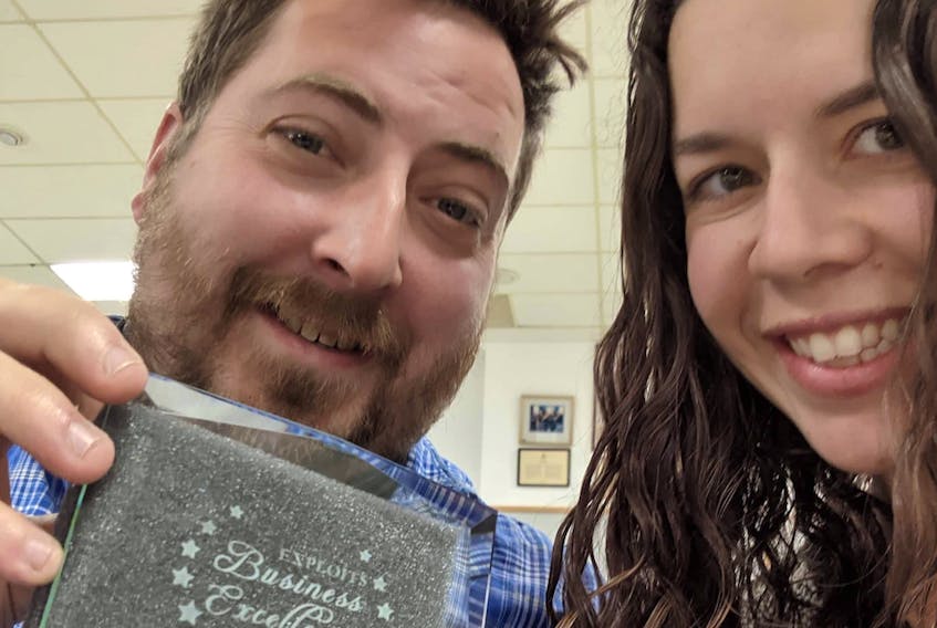 Millertown Come Home Year, represented by Andrew Sheppard, left, and Fiona Humber, won the Ambassador Award at the Exploits Chamber of Commerce Exploits Business Awards in 2019 for the promotion of their region. CONTRIBUTED