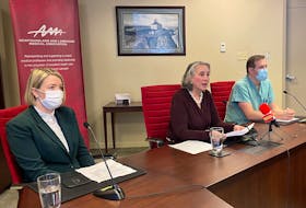 The Newfoundland and Labrador Medical Association (NLMA) held a news conference Friday morning, March 11, about the massive surgical backlog in the province. Speaking at the event were (l-r): Dr. Janelle Taylor, thoracic surgeon at St. Clare’s Mercy Hospital; Dr. Susan MacDonald, NLMA president; and Dr. Paul Johnston, urologist at the Health Sciences Center. -Juanita Mercer/The Telegram