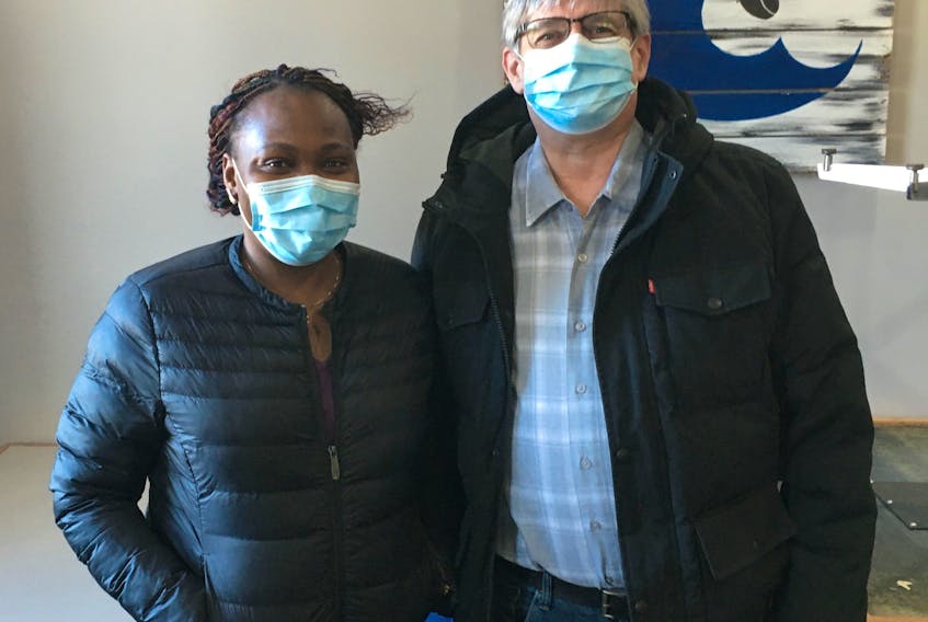 Dr. Isi Aigbe, left, Glace Bay's newest family physician recruited by David MacKeigan and the rest of the community development organization Bay It Forward. ARDELLE REYNOLDS/CAPE BRETON POST