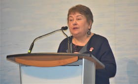 Director of health transformation with Tajikeimik, Sharon Rudderham, speaking during the announcement that her organization would be receiving a one-time $2 million investment from the provincial government.