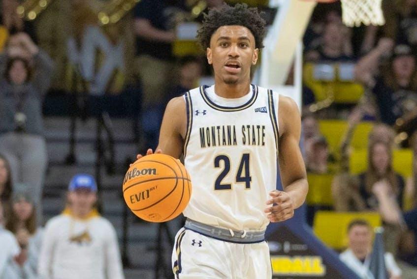 Nova Scotia's Kellen Tynes dribbles the ball up the court during a 2021-22 NCAA Division 1 basketball game for Montana State University. - Jack Murrey/Montana State University
