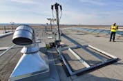  This handout photo shows the antenna array of the InDro Robotics drone detection system installed on a roof at Ottawa International Airport.