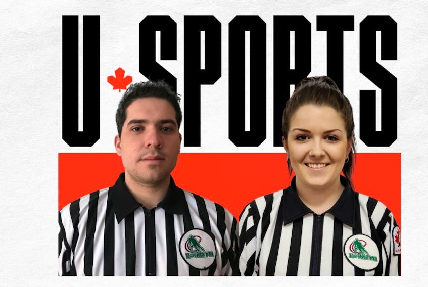 Jarrod MacAdam, left, and Natasha Perry have been selected to officiate in the 2022 U Sports Championships.