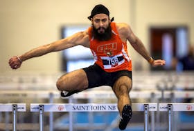 Cape Breton University’s Balwinder Singh Sethi competes in the 2022 Reds University Invitational track and field meet in Saint John, N.B., last month. Sethi will be one of seven Capers athletes scheduled to take part in the Atlantic University Sport championship this week in Moncton. JASON BOWIE, UNB ATHLETICS