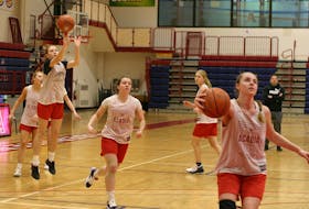 Acadia Axewomen wing Jayda Veinot takes a shot at the team's practice March 14 in Wolfville. The Port Williams native led U Sports women’s basketball in scoring at 23.4 points per game this season while averaging 7.7 rebounds and 2.1 assists.