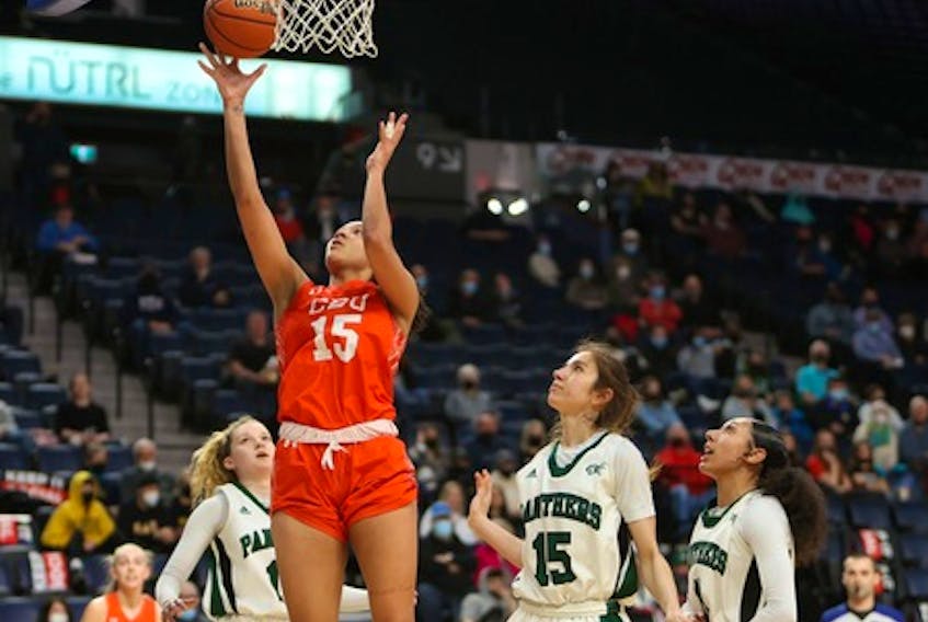 Kiyara Letlow, the AUS women's basketball rookie of the year, scored 21 points and added 22 rebounds in the Cape Breton Capers' 74-54 win over the UPEI Panthers in an AUS semifinal Saturday at Scotiabank Centre. - NICK PEARCE / ATLANTIC UNIVERSITY SPORT