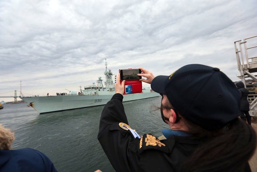 Mar. 19, 2022--HMCS Halifax, with a complement of 253 set sail for a six-month deployment to the North Atlantic and northern European Saturday afternoon. Canada sent the Halifax in support of NATO assurance and deterrence measures in Central and Eastern Europe.
ERIC WYNNE/Chronicle Herald