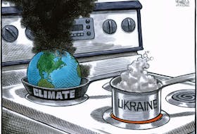 Stove containing a burning earth and a boiling over Ukraine BRUCE MacKINNON March 3, 2022