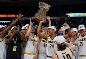 The Dalhousie Tigers celebrate their 84-78 victory over the UPEI Panthers in the men's AUS championship game at the Scotiabank Centre on Sunday, March 20, 2022.
Ryan Taplin - The Chronicle Herald