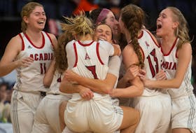 The Acadia Axewomen celebrate their victory in Sunday's AUS women's basketball final on March 20, 2022. Acadia came from behind in the second half to beat Cape Breton 71-65.
Ryan Taplin - The Chronicle Herald