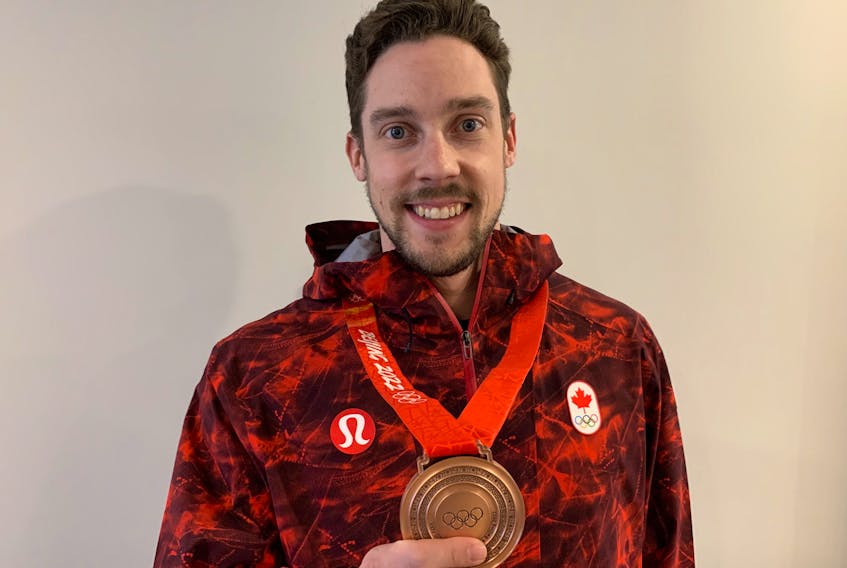 Charlottetown’s Brett Gallant displays his bronze medal from the 2022 Beijing Olympic Games.