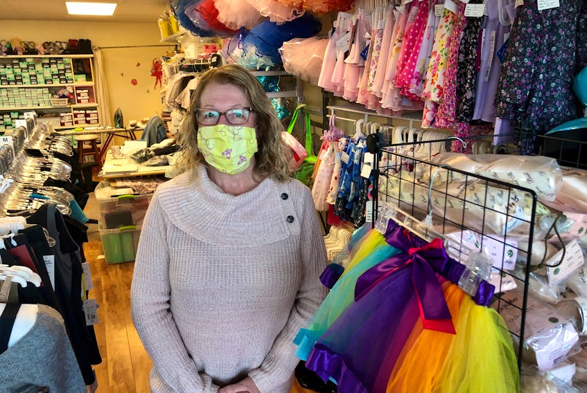 Ginger Brown, owner of Ginger's Dance Wear, stands inside the store located at the Keltic Plaza in Sydney River. Face masks are being required at the store for the time being. NICOLE SULLIVAN/CAPE BRETON POST