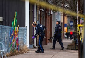 Halifax Regional Police officers investigate a homicide on Gottingen St. on Friday, March 18, 2022. Police responded to a weapons call and found a man in his 20s who was shot. He later died in the hospital from his injuries.
Ryan Taplin - The Chronicle Herald