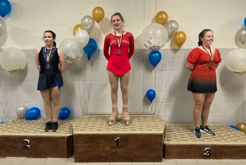 Neely Pheifer of New Waterford, middle, captured first place honours in the Star 6 women's division at the 2022 Robert McCall Memorial at St. Margaret's Centre in St. Margaret's Bay earlier this month. The 14-year-old finished the skating event with a 19.40 score. Pheifer is a member of the New Waterford Skating Club and will be competing this weekend at the Skate Canada Nova Scotia Provincial Championships at Amherst Stadium in Amherst. PHOTO CONTRIBUTED.