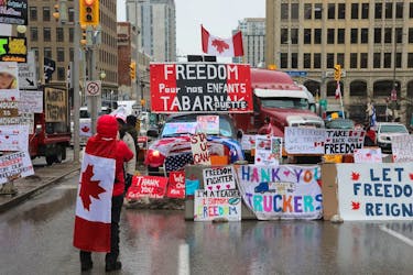 Freedom Convoy on Wellington street in Ottawa, February 10, 2022. 