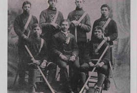 This studio portrait of the West End Rangers hockey team, ca. 1900, appeared in an article  in the Prince Edward Island Magazine in January 1902. 