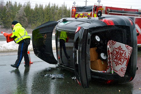 There were no serious injuries following this crash on Pitts Memorial Drive Saturday morning. Keith Gosse/The Telegram