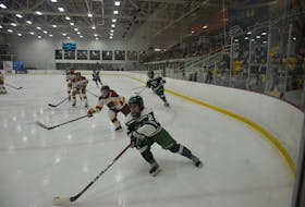 UPEI Panthers captain Sophie Vandale carries the puck into the offensive zone against the Concordia Stingers in a quarter-final game at the 2022 U SPORTS Cavendish Farms women’s hockey championship in Charlottetown on March 25. The Stingers won the game 7-0 before a near-capacity crowd at MacLauchlan Arena.
