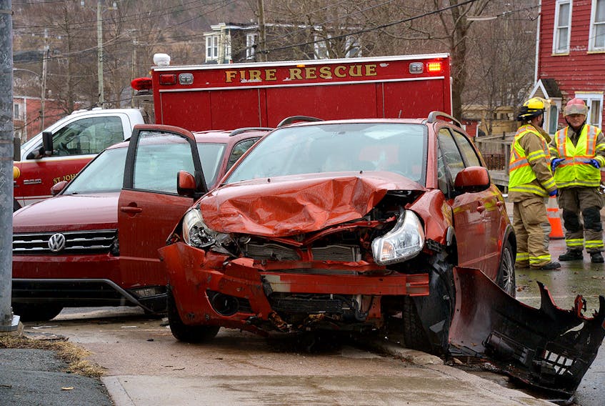 Two vehicles were significantly damaged following a collision in St. John's Sunday afternoon. Keith Gosse/The Telegram