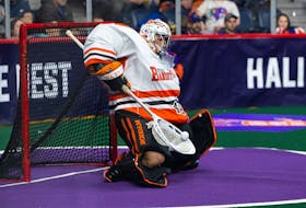 Buffalo Bandits goalie Matt Vinc made 60 saves Sunday in a 16-11 win over the Halifax Thunderbirds in a National Lacrosse League game played at Scotiabank Centre. - NATIONAL LACROSSE LEAGUE