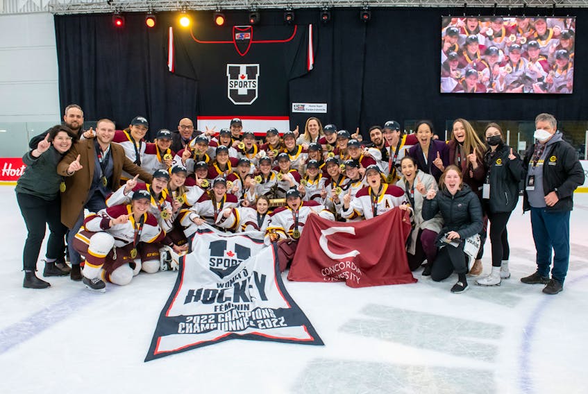 The Concordia Stingers won the 2022 U SPORTS Cavendish Farms women’s hockey championship in Charlottetown. The Stingers defeated the Nipissing Lakers 4-0 in the gold-medal game at MacLauchlan Arena on March 27. U SPORTS Photo