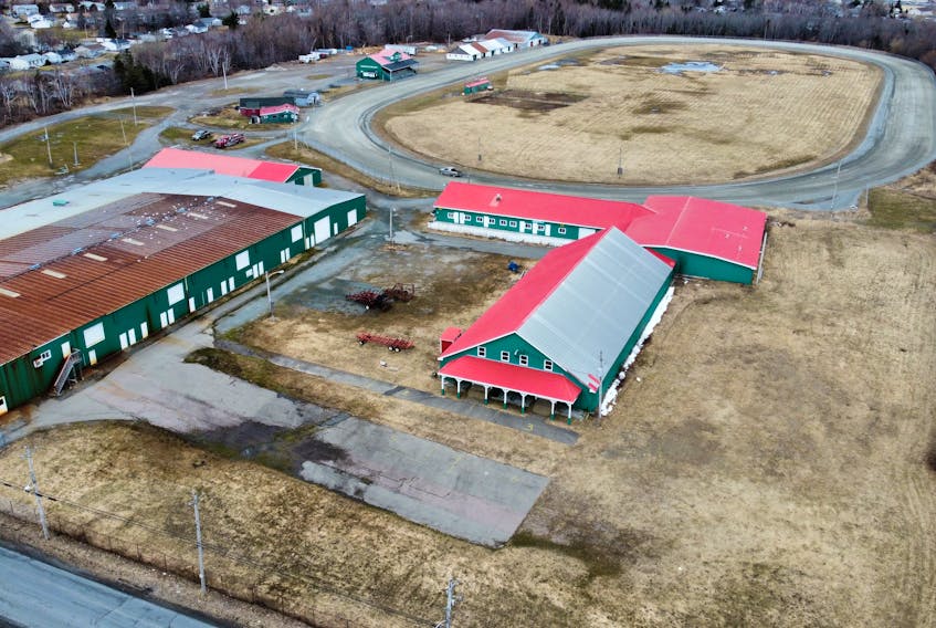 This aerial view shows the sprawling North Sydney facility that includes a harness racing track, stables, show arena and grandstand. The owners of the 35-acre property have put it up for sale. DAVID JALA/CAPE BRETON POST