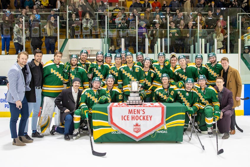 The University of Alberta Golden Bears hockey team won the Canada West championship, defeating the University of British Columbia Thunderbirds 7-0 at Clare Drake Arena on March 19, 2020. 
