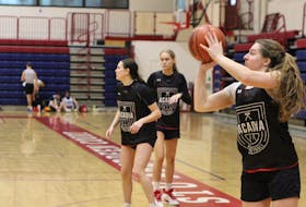 Acadia Axewomen guard Megan Hebert takes a shot during the Acadia Axewomen practice March 27 in preparation for this week’s U Sports nationals in Kingston, Ont. - Jason Malloy