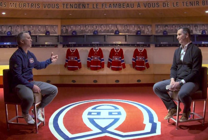 Marc Denis, right, interviewed Martin St. Louis for a 30-minute special that aired on RDS. One part of the interview that surprised him a bit was when St. Louis spoke about the sense of fear he felt when he was first named the Canadiens' interim head coach.