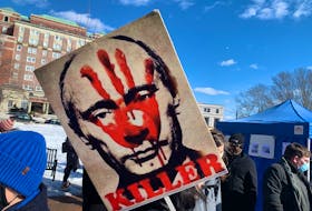 Russian president Vladimir Putin was a frequest target of ire at a rally for Ukraine in Halifax on Saturday, March 5, 2022. Putin ordered the Russian military to invade the neighbouring country 10 days ago.