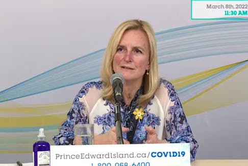 P.E.I. chief public health officer Dr. Heather Morrison announces 704 new cases of COVID-19 on March 8, 2022.